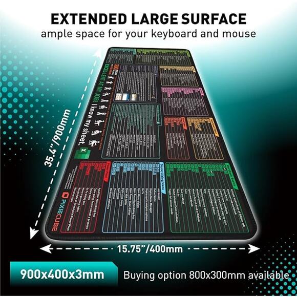 Windows, Office, Excel Shortcut Keys Extended Large Mouse Pad Non-Slip Base - Picture 2 of 10